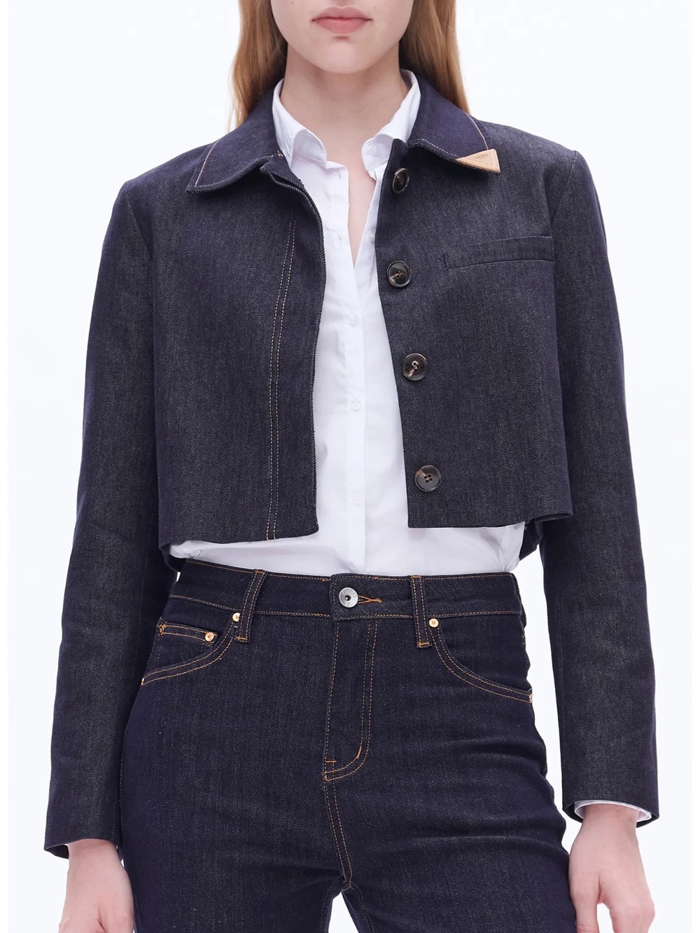 NWT Bayeas Patrick Crop Denim Jacket Rinse Wash MSRP $118